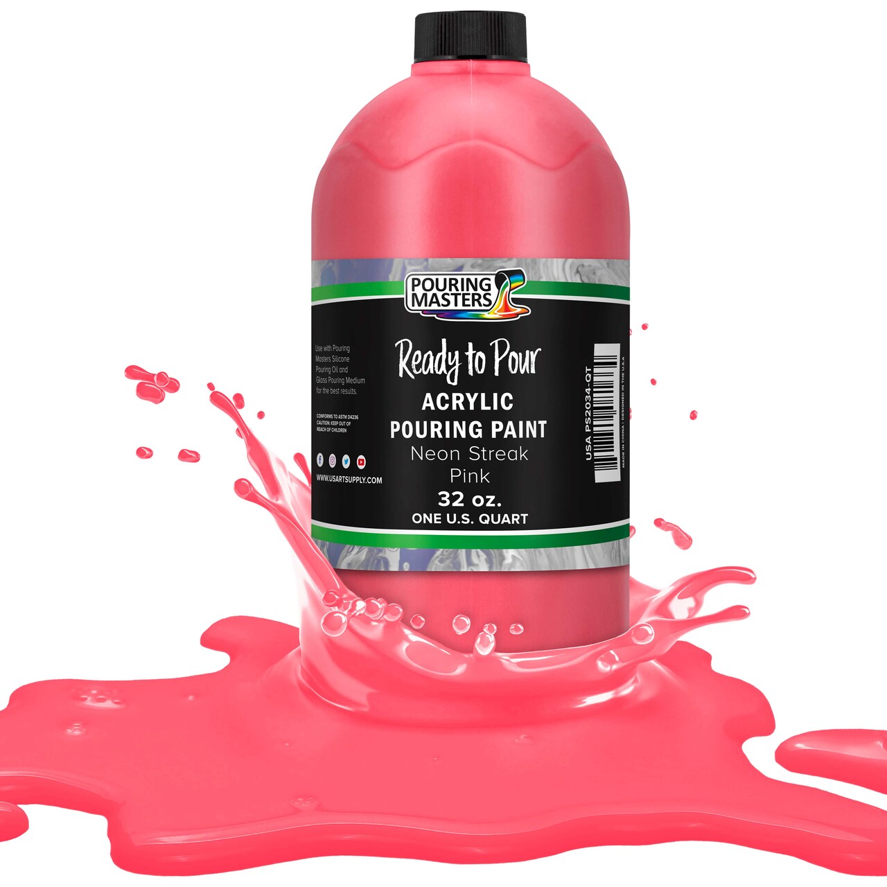 Pouring Masters Neon Streak Pink Ready to Pour Acrylic Pouring Paint - Premium 32-Ounce Pre-Mixed Fluid Acrylic Paint - Fluid Art Supplies for Canvas, Wood, Paper, Tile & Rocks